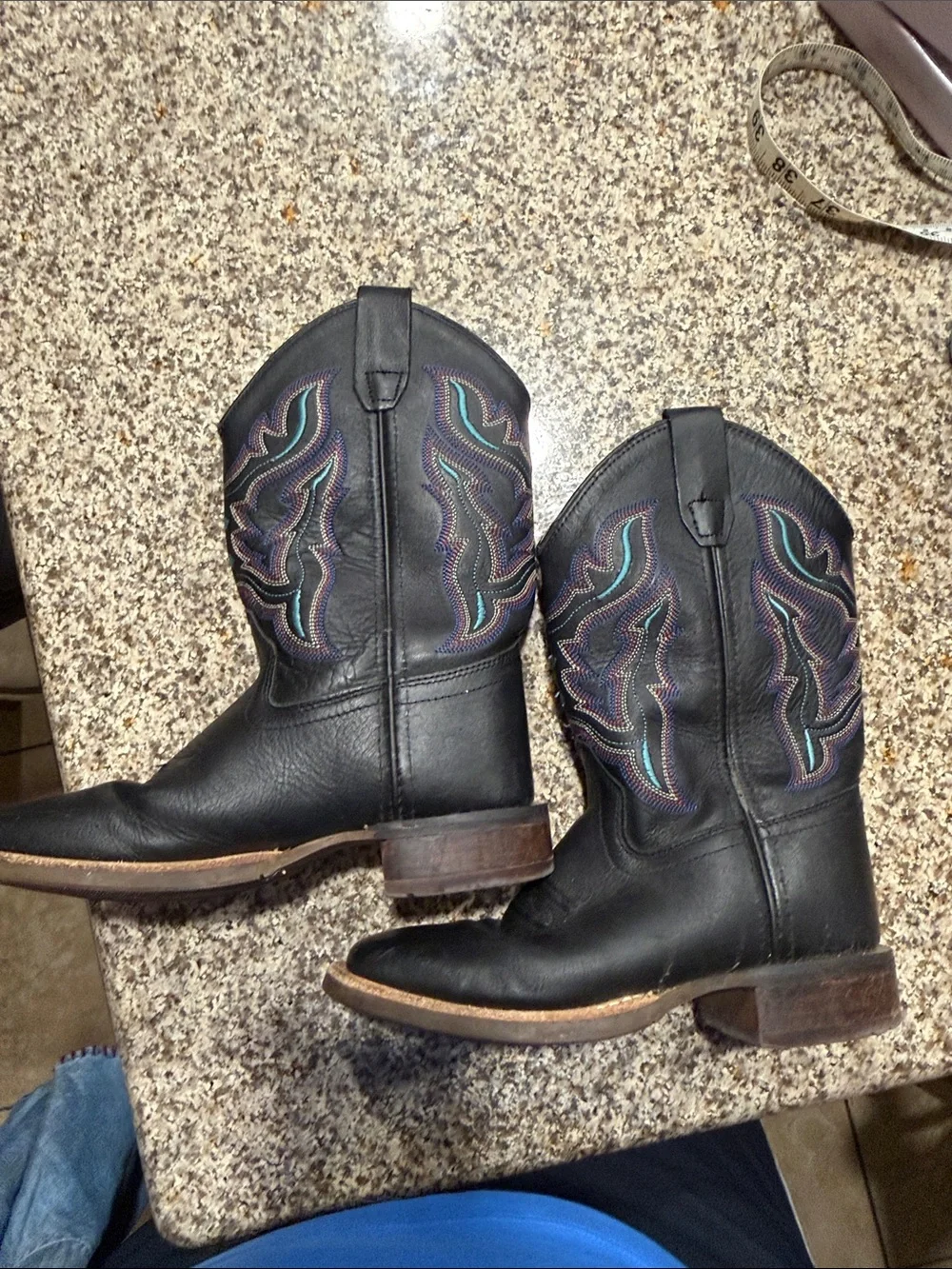 Shyanne Black with pink and turquoise embroidery Cowboy Boots Leather
